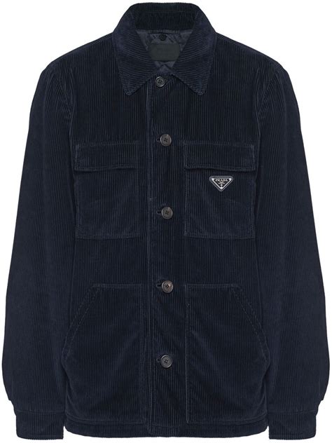 prada corduroy shirt|Logo corduroy shirt in blue .